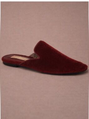 Band of Gypsies Maroon Landslide Faux Fur Flat Mules, sz 6